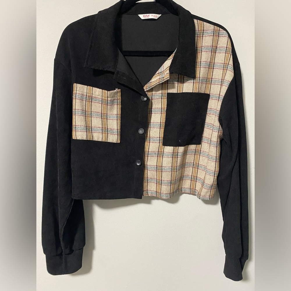 Black and Plaid Cropped Jacket